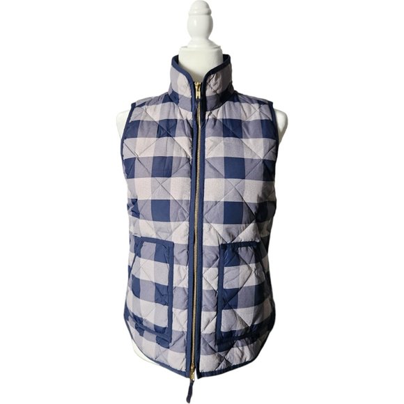 J. Crew Jackets & Blazers - J. Crew Down Quilted Buffalo Plaid Navy Blue/Gray Puffer Vest Size XS